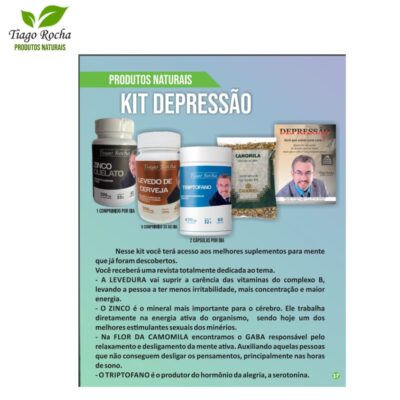 KIT DEPRESSÃO (ZINCO + LEVEDO + TRIPTOFANO + CHÁ CAMOMILA + REVISTA DEPRESSÃO) – TIAGO ROCHA