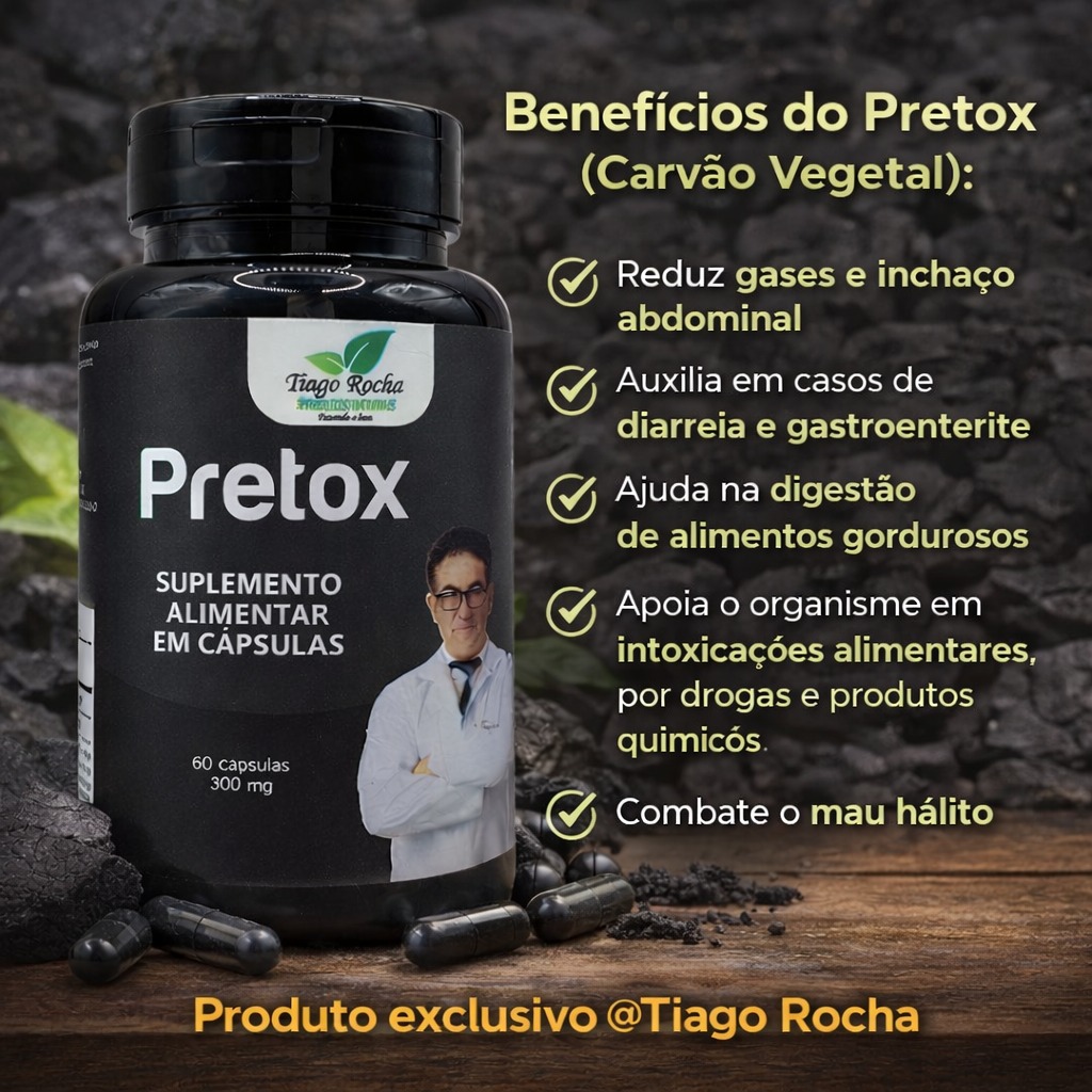 Carvão Vegetal Pretóx Tiago Rocha 60 Caps