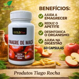 CÁPSULAS DE VINAGRE DE MAÇA COM 60 CÁP. 500mg (gordura no fígado, colesterol, triglicerídeos, intestino, digestivo)