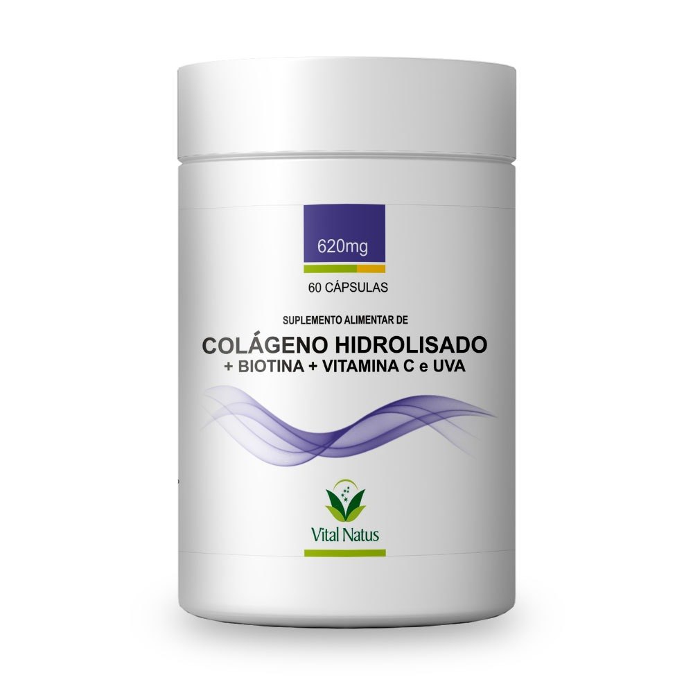 COLÁGENO HIDROLISADO + BIOTINA + VITAMINA C E SEMENTE DE UVA 60 caps 620mg