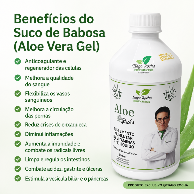 Suco de Babosa Aloe Rocha 500ml sabor Laranja -Tiago Rocha