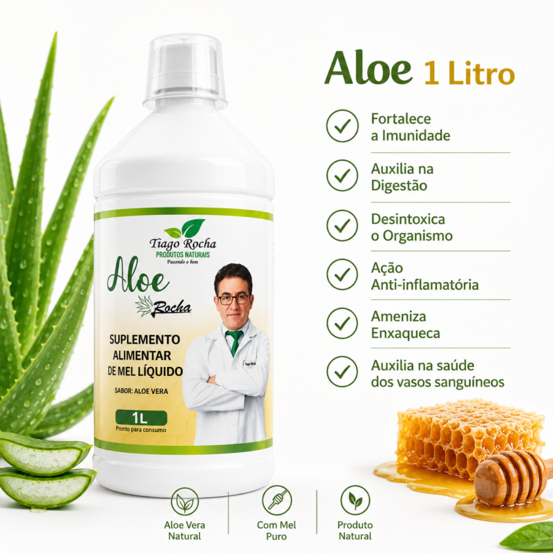 Suco de Babosa Aloe Rocha 1L sabor Mel – Tiago Rocha