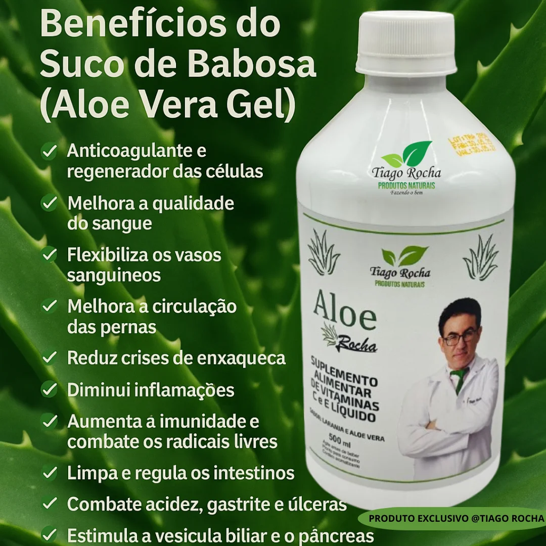 Poderoso Suco Gel da Babosa Aloe Vera Tiago Rocha 500ml laranja