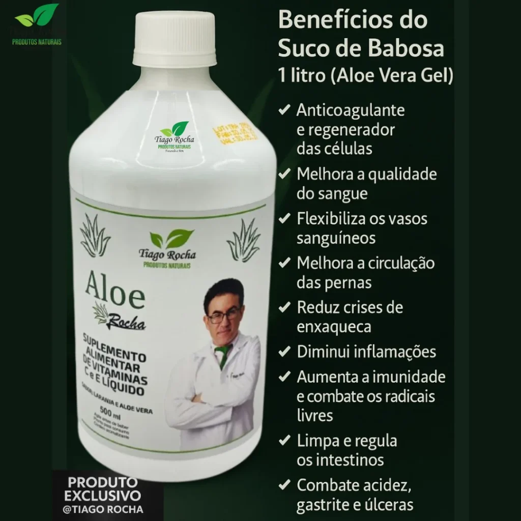 Poderoso Suco Gel da Babosa Aloe Vera Tiago Rocha 1 Litro laranja