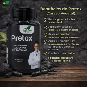 Carvão Vegetal Pretóx Tiago Rocha 60 Caps