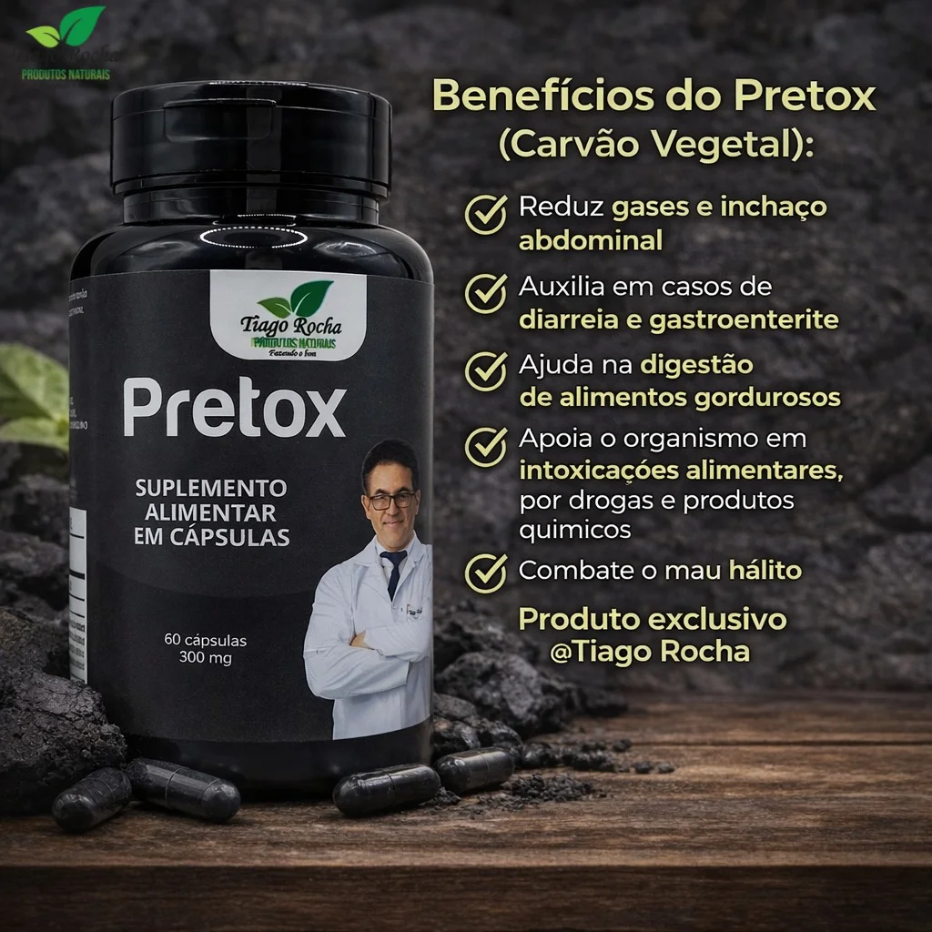 Carvão Vegetal Pretóx Tiago Rocha 60 Caps