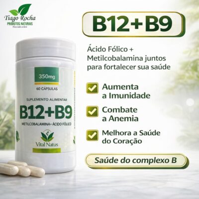 B12 + B9 Metilcobalamina e Ácido Fólico 350mg 60 cáps.