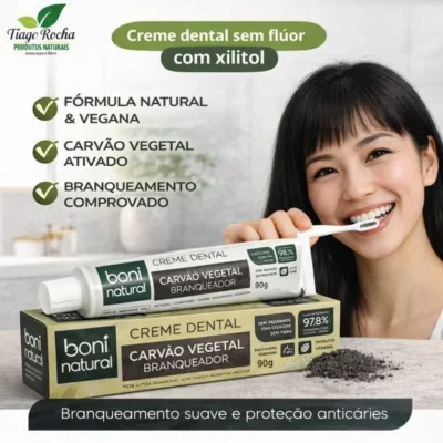 Creme Dental Sem Flúor com Menta +Carvão Vegetal 90g  – BONI NATURAL