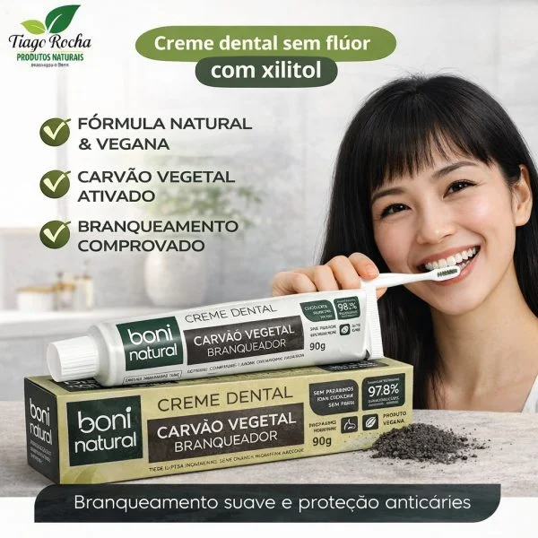 Creme Dental Sem Flúor com Menta +Carvão Vegetal 90g  – BONI NATURAL
