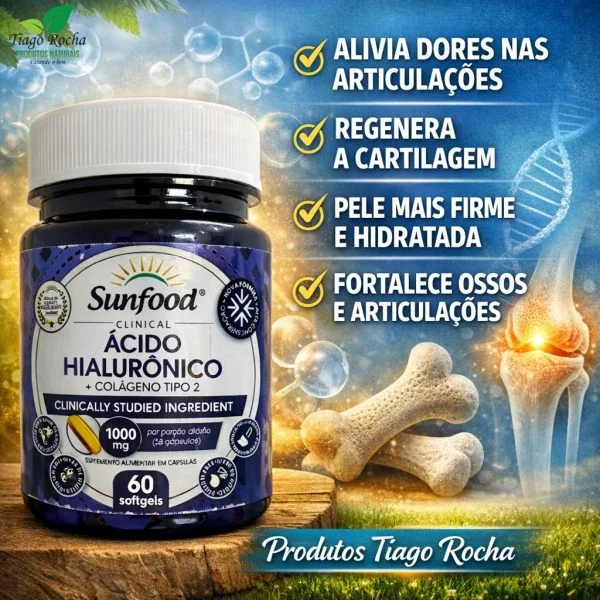 Ácido Hialurônico + Colágeno Tipo2 1000mg 60 cáps. Softgels