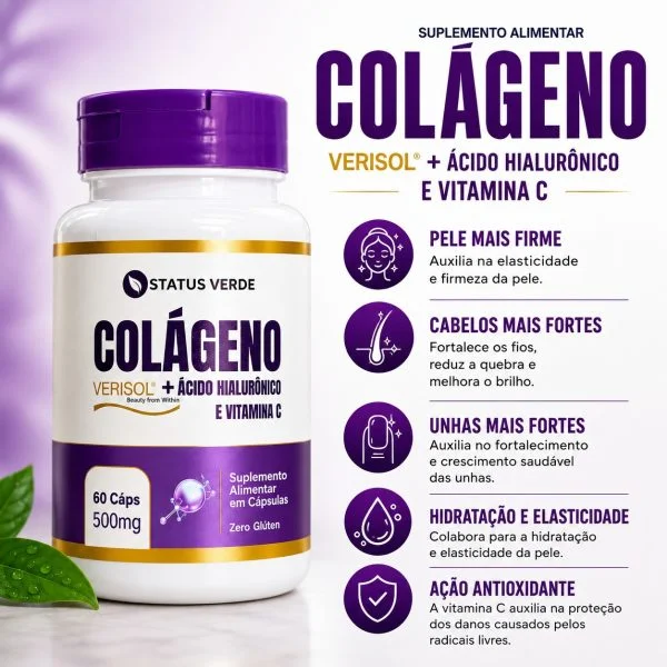 Colágeno Verisol + Ácido Hialurônico + Vitamina C – 500mg 60 cáps